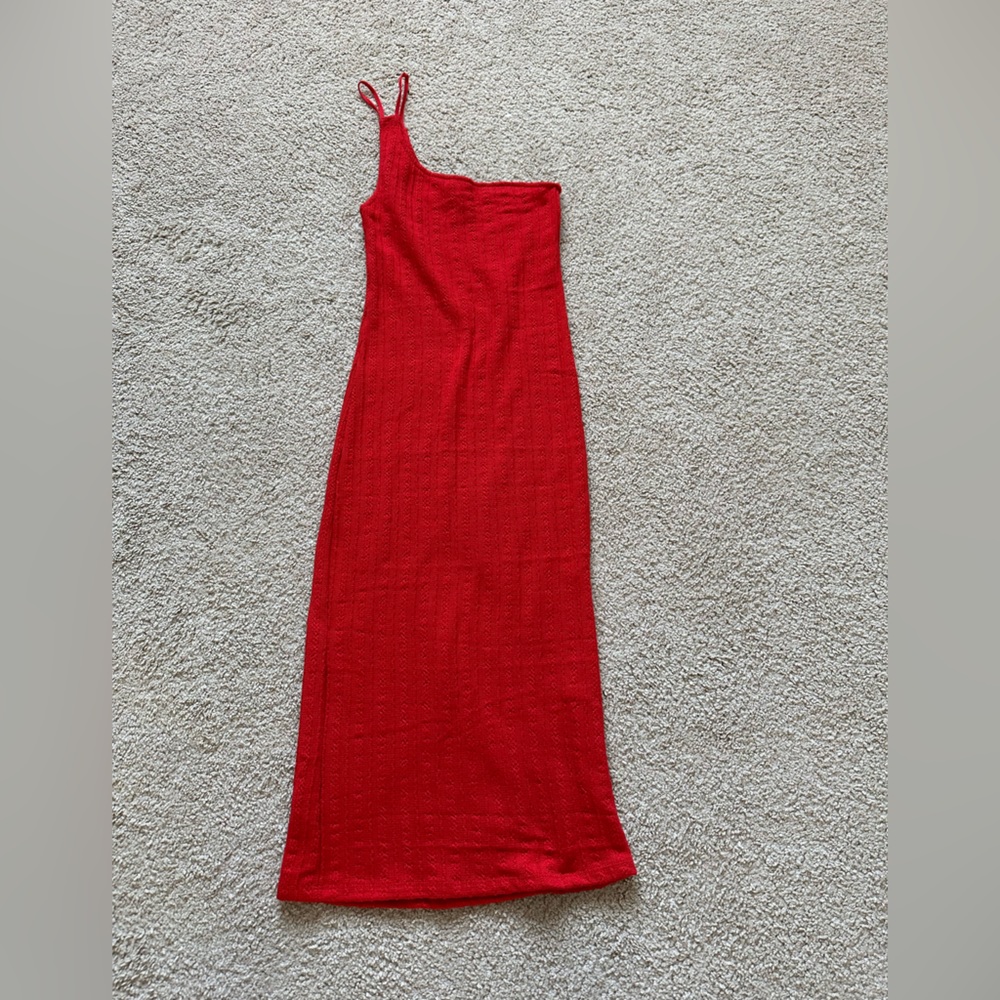 Zara One shoulder summer red midi dress